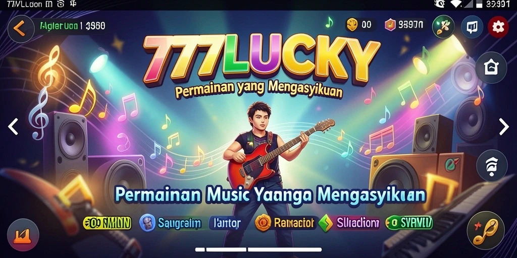 Tangkapan layar gameplay 777LUCKY yang menampilkan interaksi musik.