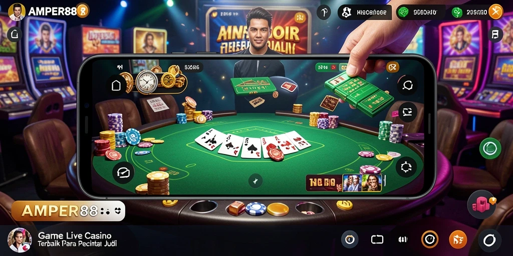 Gambaran gameplay Live Casino yang menarik dan interaktif di AMPER88.