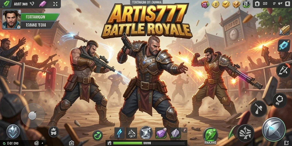 Tangkapan layar utama ARTIS777 menampilkan aksi intens dalam Battle Royale.