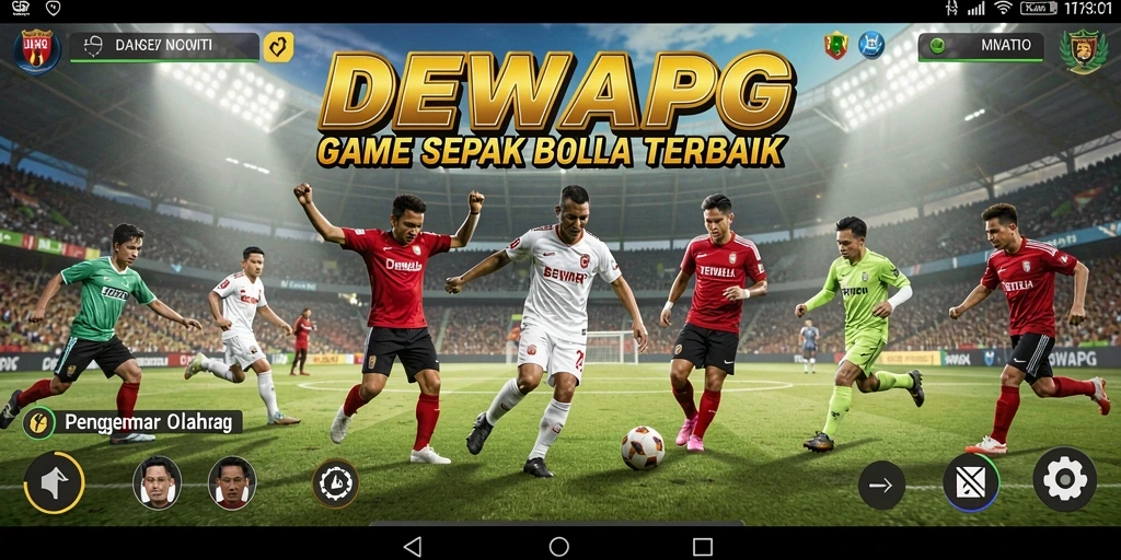 Screenshot gameplay DEWAPG yang menampilkan aksi seru di lapangan sepak bola.