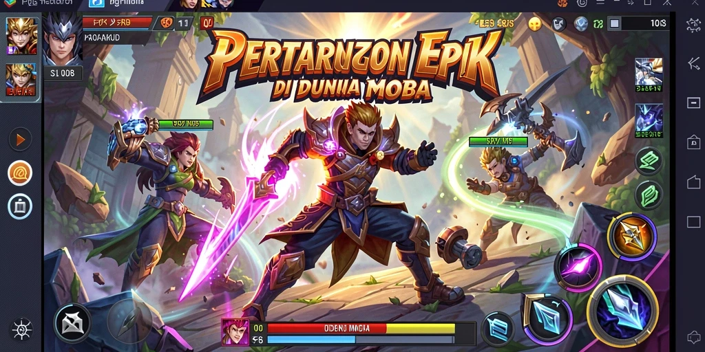 Tangkapan layar utama F08 menunjukkan aksi seru di arena MOBA.