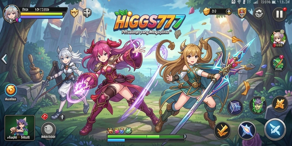 Screenshot gameplay HIGGS777 menampilkan karakter Anime beraksi.