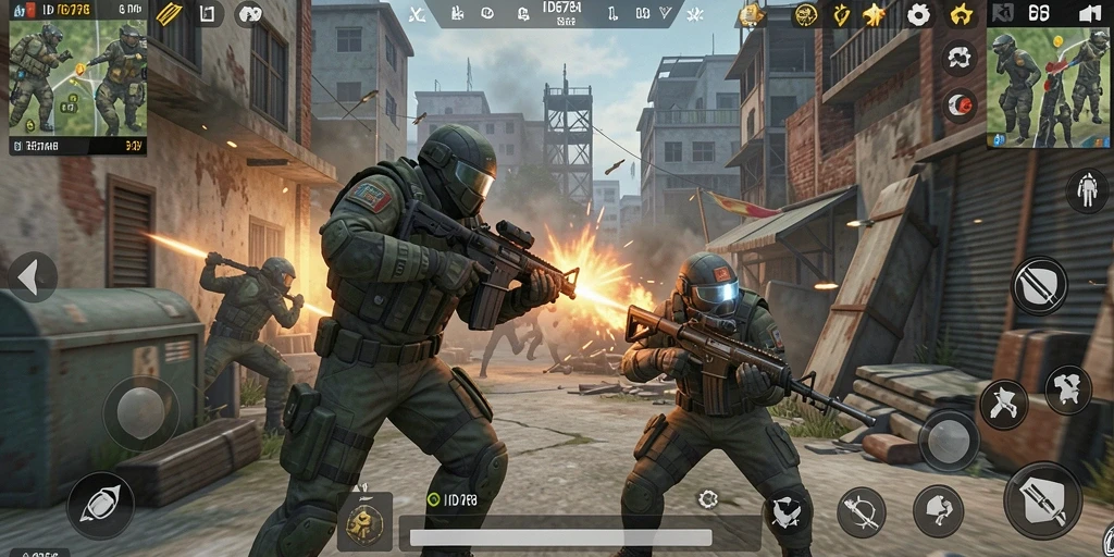 Screenshot ID678 menampilkan aksi tempur seru dengan grafis tajam.