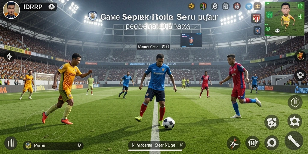 Screenshot gameplay IDRRP menunjukkan aksi seru di lapangan sepak bola.