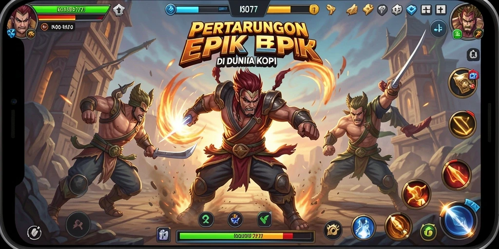 Tampilan pertarungan seru KOPI77 dengan karakter yang beraksi.
