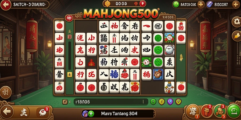 Screenshot gameplay Match-3 MAHJONG500 yang menarik perhatian.