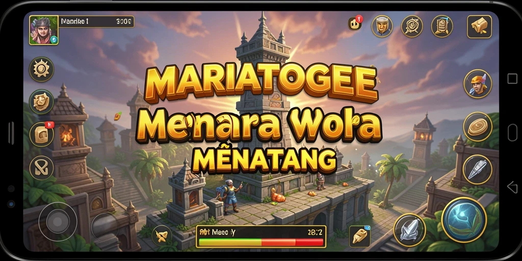 Tampilan gameplay seru MARIATOGEL dengan menara dan strategi pertahanan.