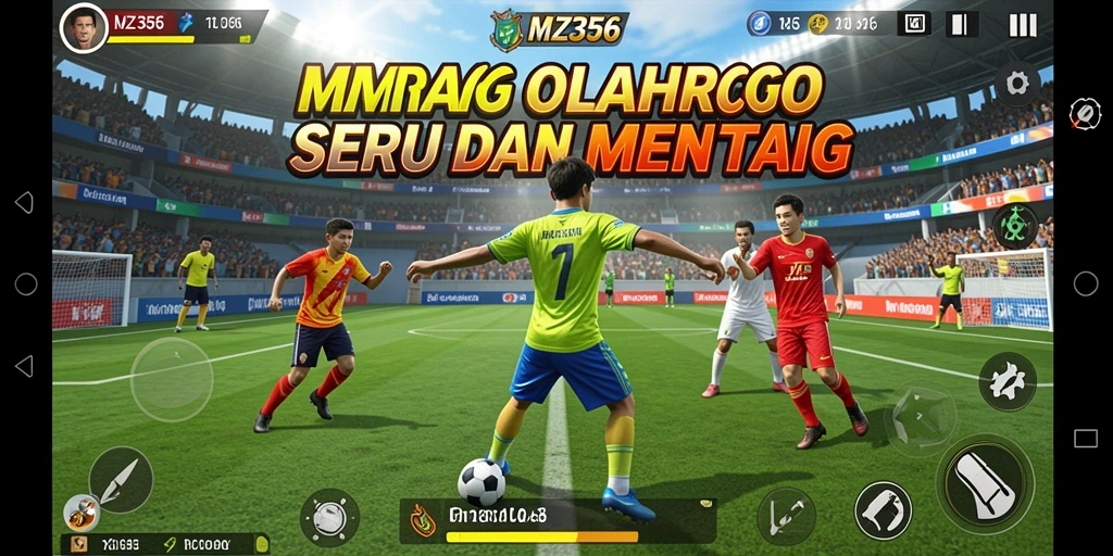 Screenshot gameplay MZ356 menampilkan aksi seru di lapangan olahraga.