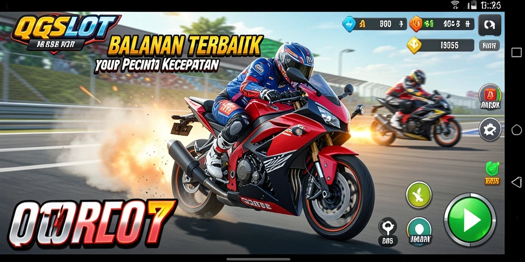 Tampilan gameplay QQSLOT dengan balapan motor yang seru.