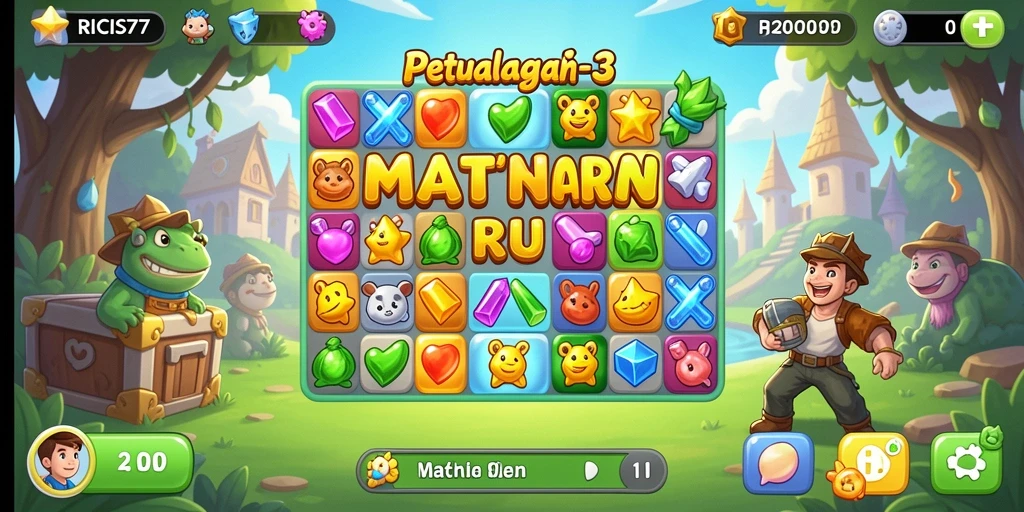 Tampilan gameplay seru RICIS77 dengan elemen Match-3 yang menantang.