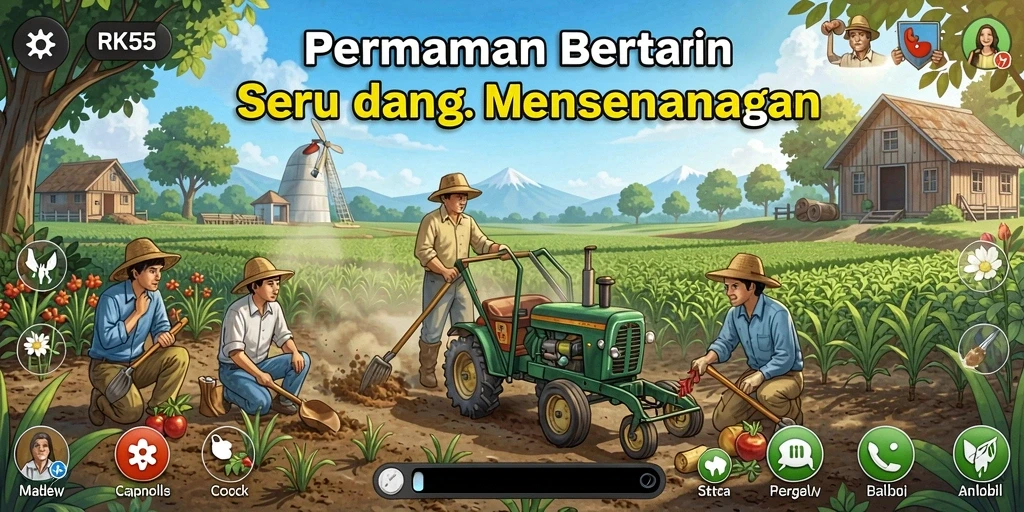 Screenshot RK55 menampilkan aktivitas bertani yang seru dan menyenangkan.