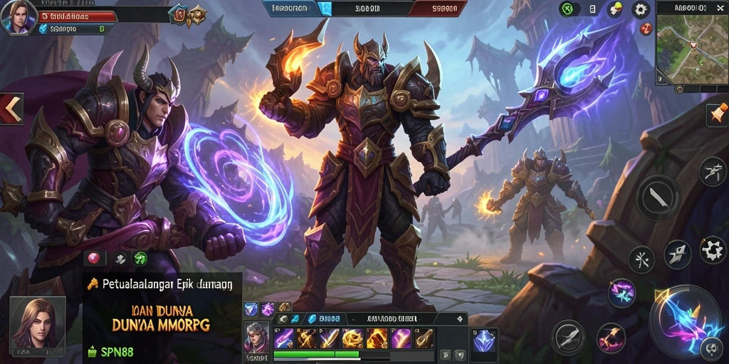 Screenshot utama SPN88 menampilkan aksi dinamis dalam pertempuran MMORPG.