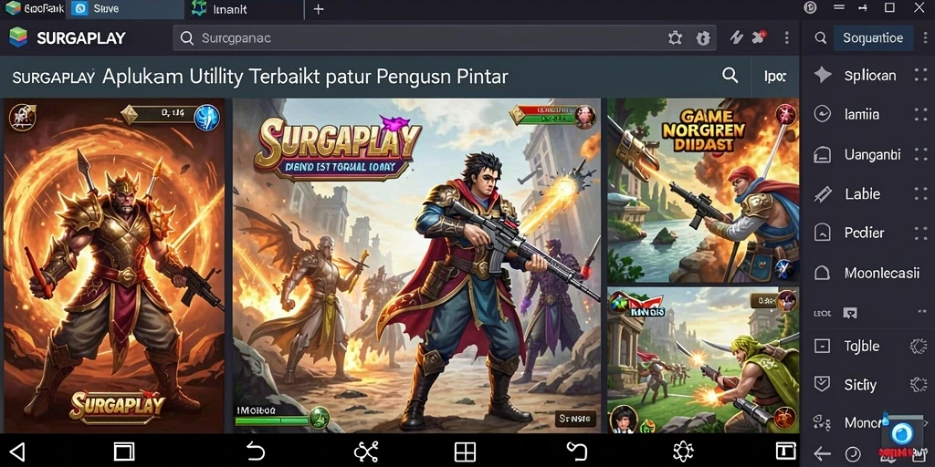 Tampilan antarmuka bersih dan fitur utama SURGAPLAY.