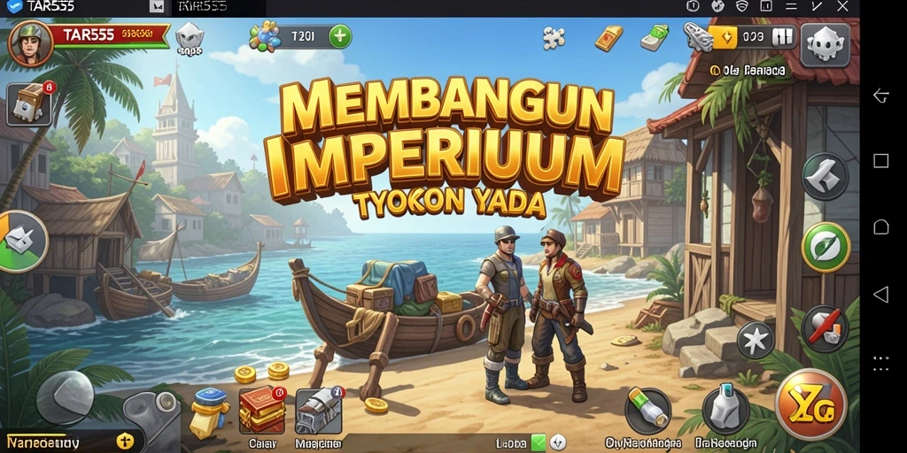 Screenshot gameplay TAR555 menampilkan simulasi manajemen bisnis yang seru.
